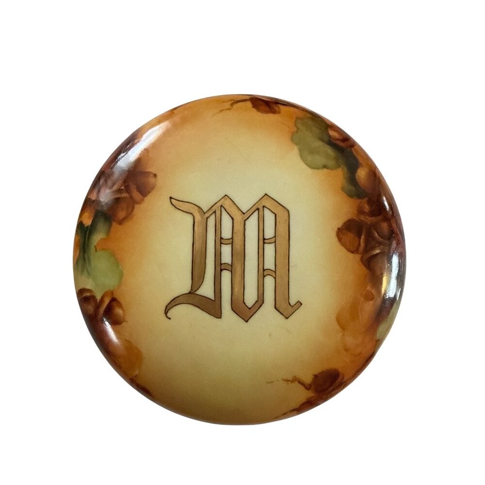 Vintage M Monogramed A. K. D France 8” Covered Dish Kitchen Serving Acorn Design